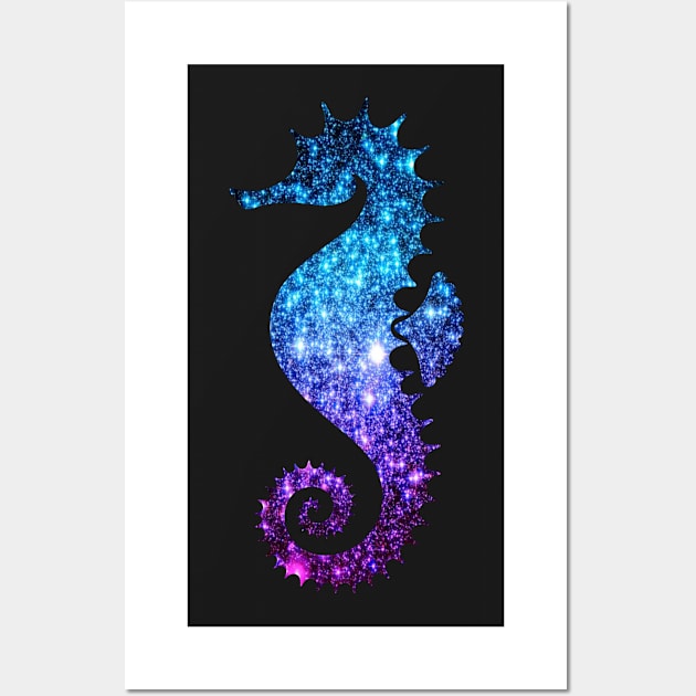 Teal and Purple Ombre Faux Glitter Seahorse Wall Art by Felicity-K